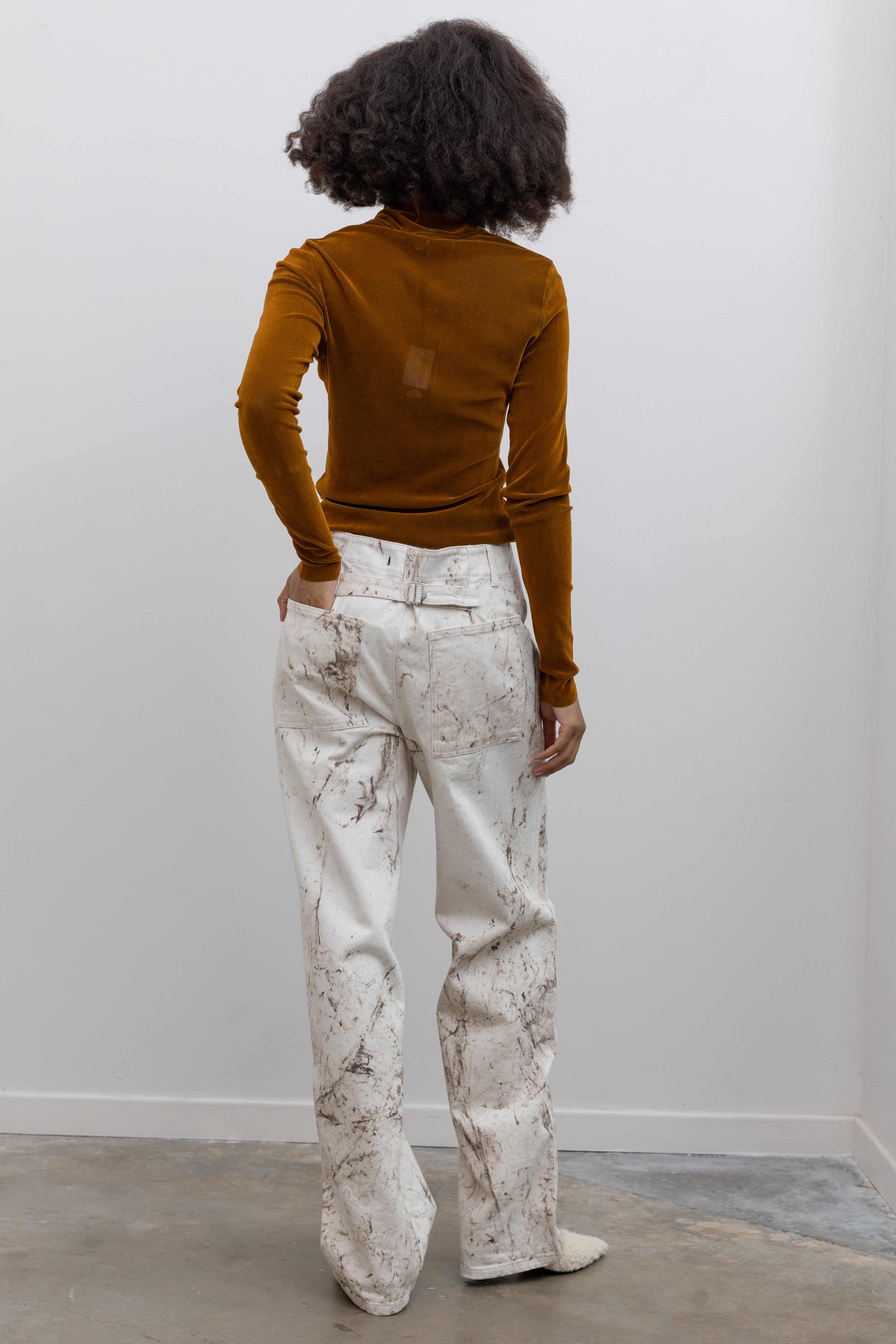 tibi premium textured denim pants with belt loops at alas eius