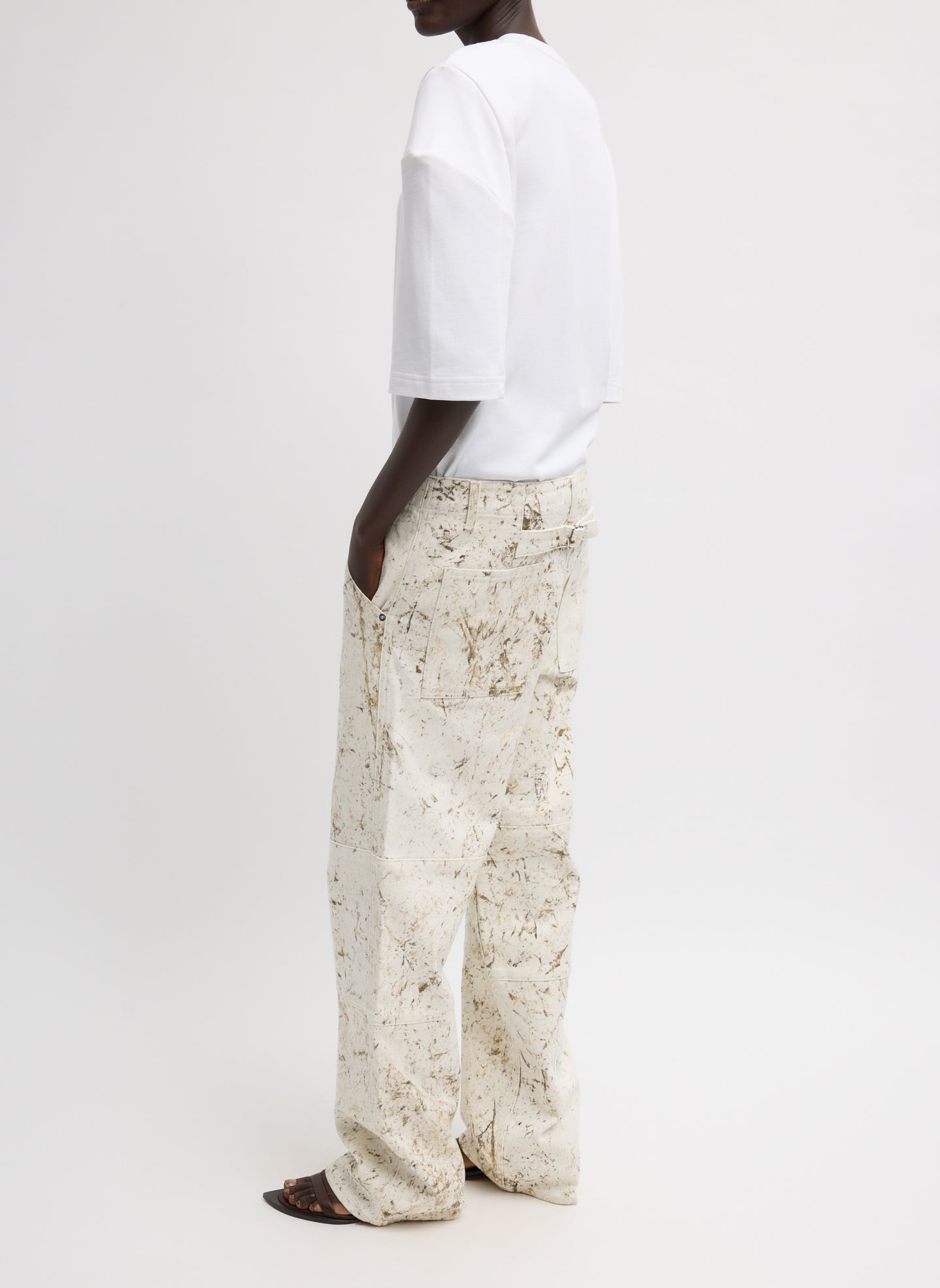 Tibi Textured Calcimin Denim Trousers with Utility Pockets and Adjustable Waist Detail at Alas Eius