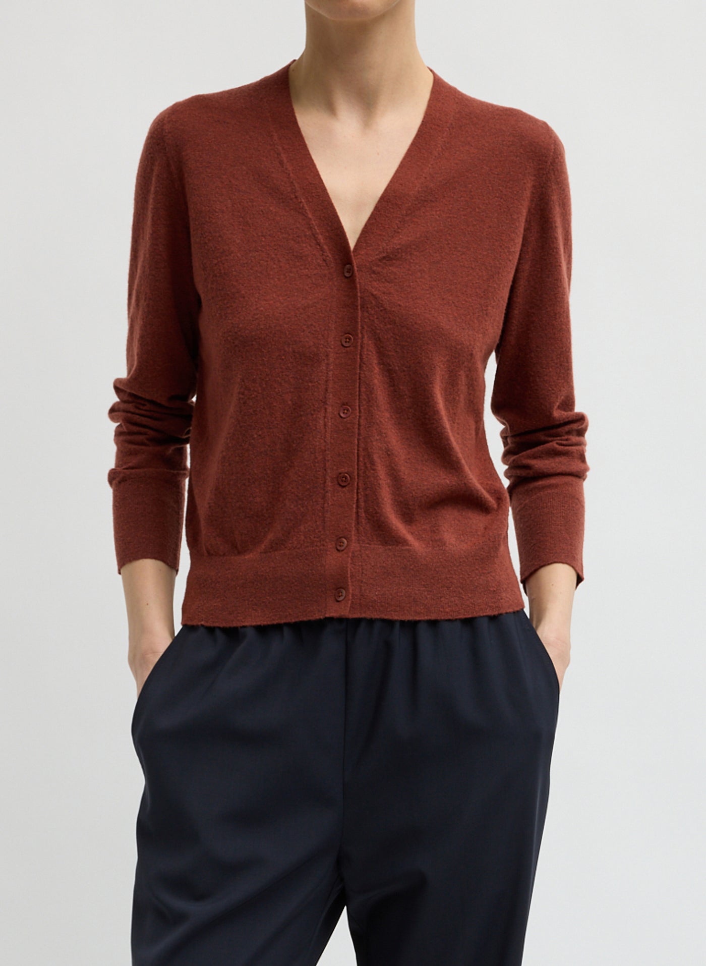 Tibi V-Neck Shrunken Cardigan in Mercerized Wool at Alas Eius