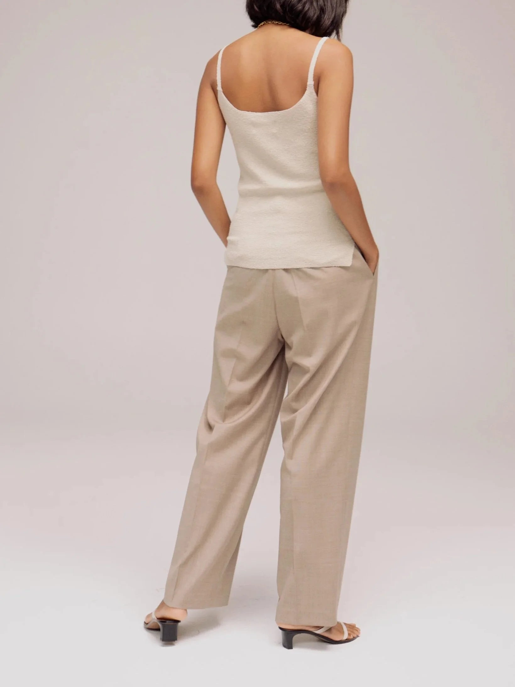 Oatmeal Thin Ribbed Sleeveless Knit Top