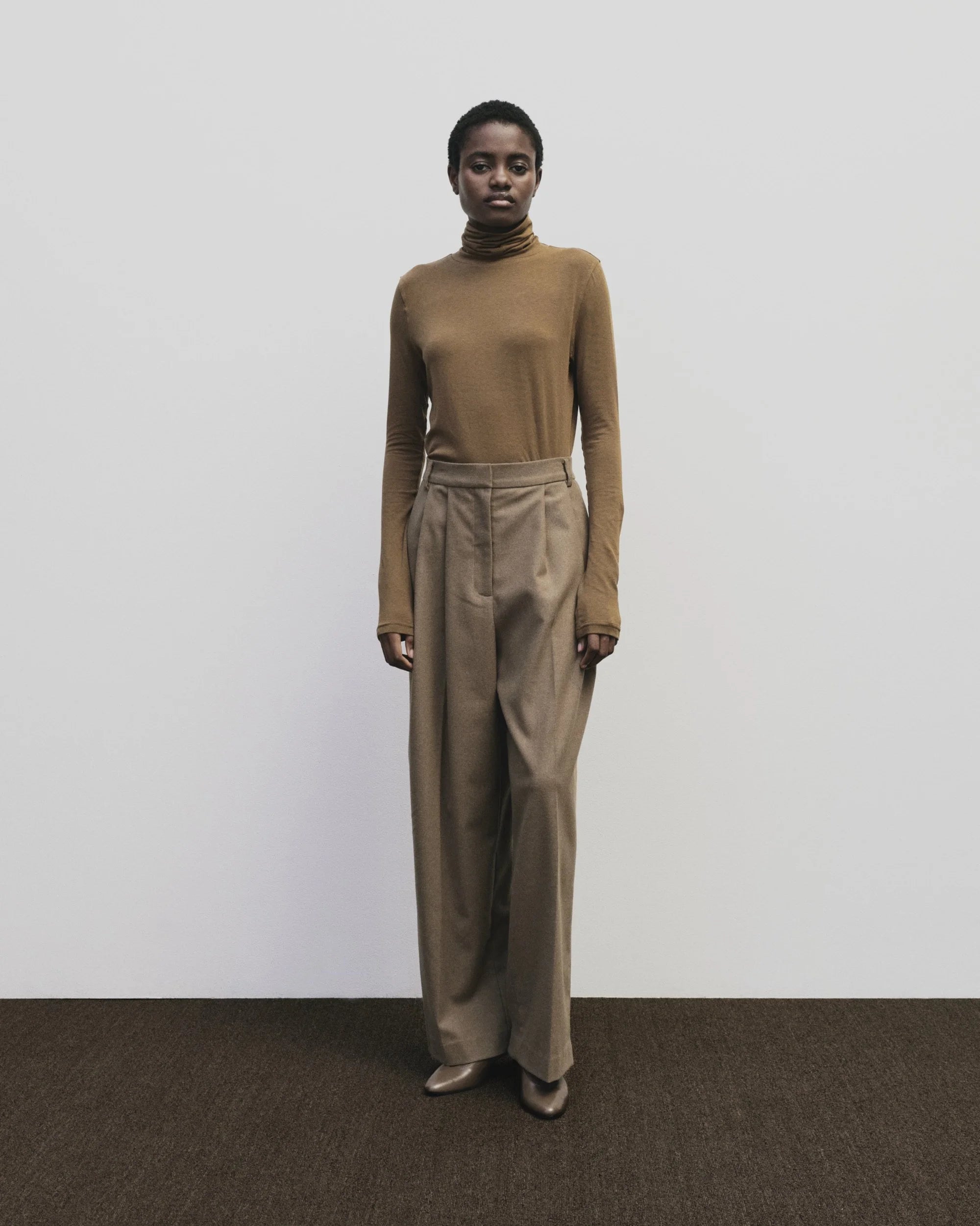 Light Brown Roll Neck Jersey Top