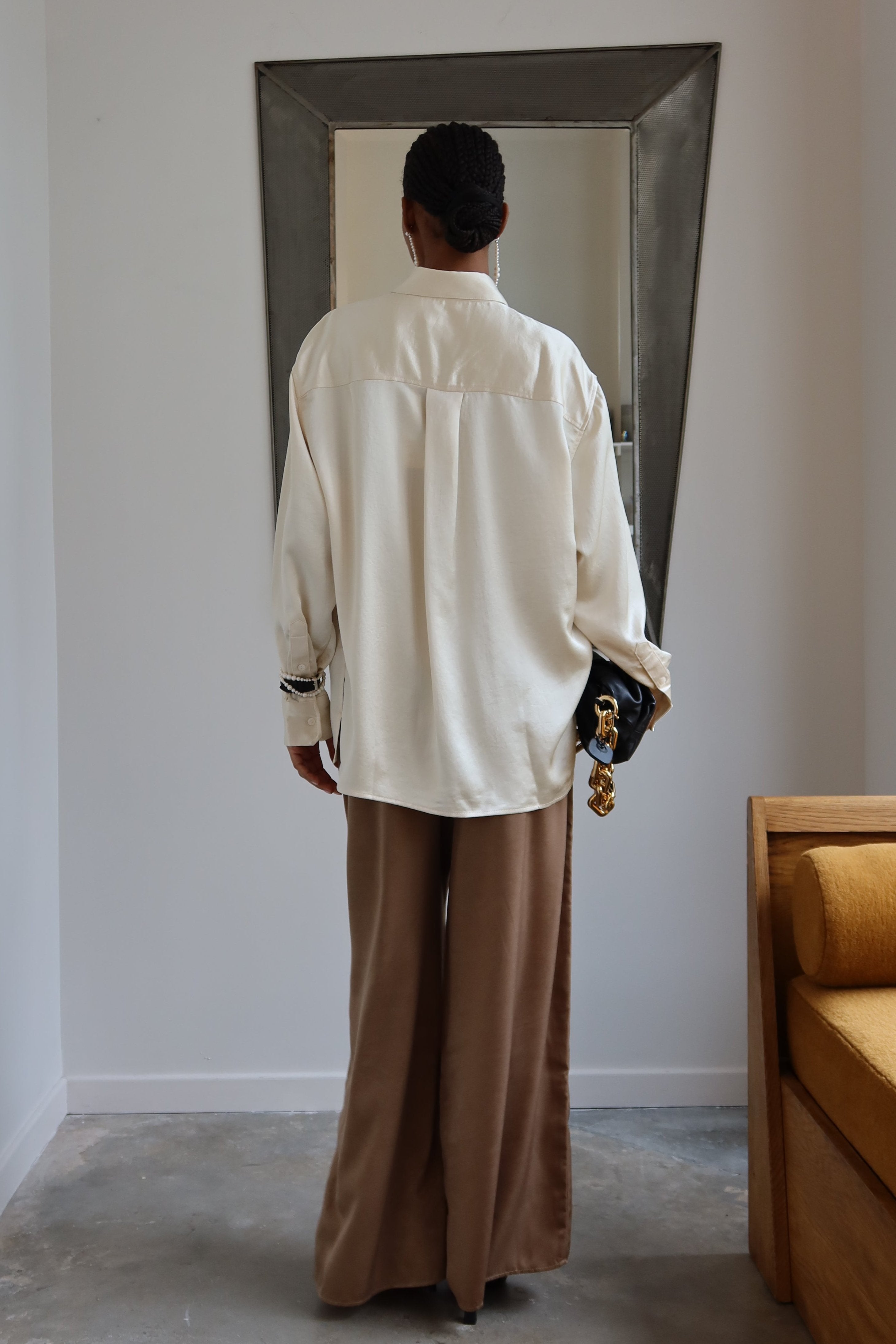 Cream Oversized Satin Shirt