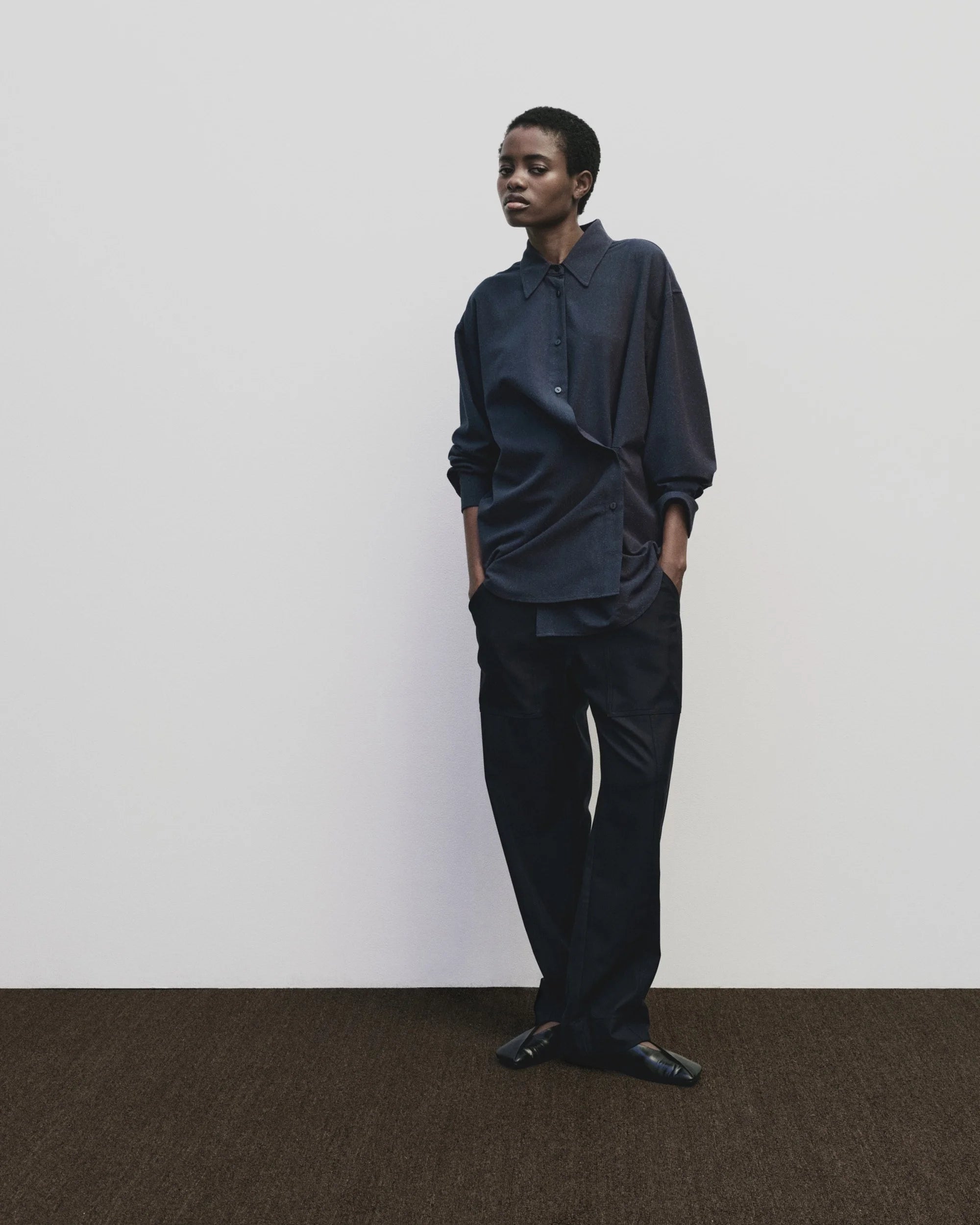 Navy Textured Oversized Shirt