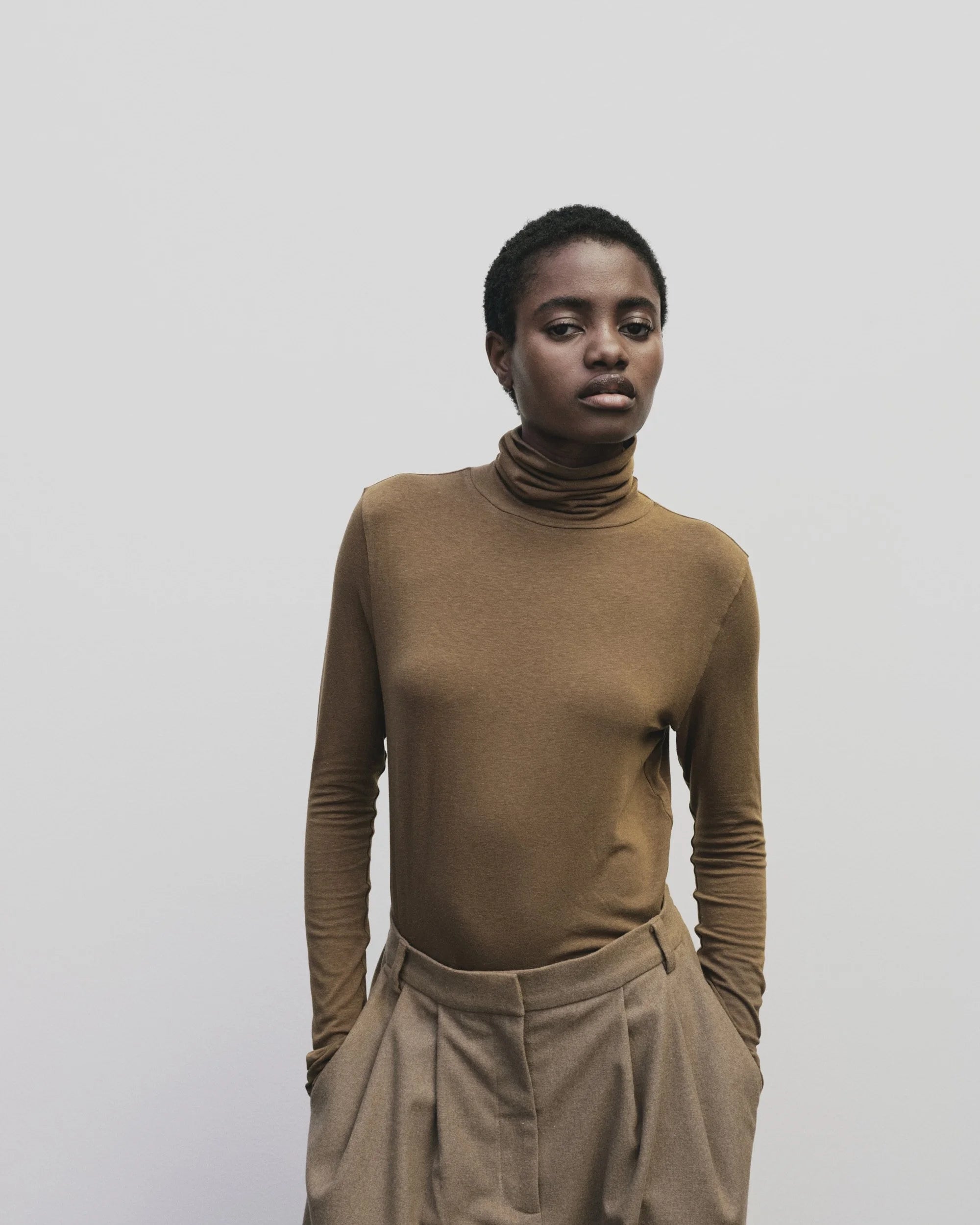 Light Brown Roll Neck Jersey Top