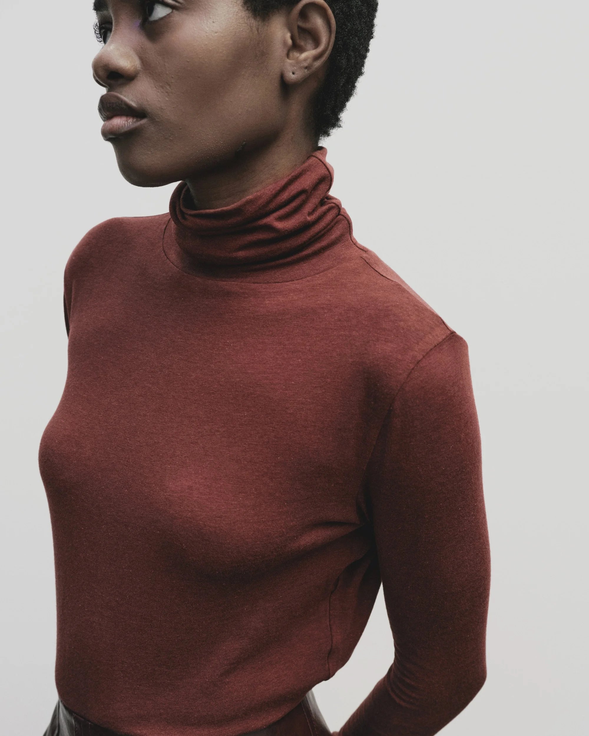 Burgundy Roll Neck Jersey Top