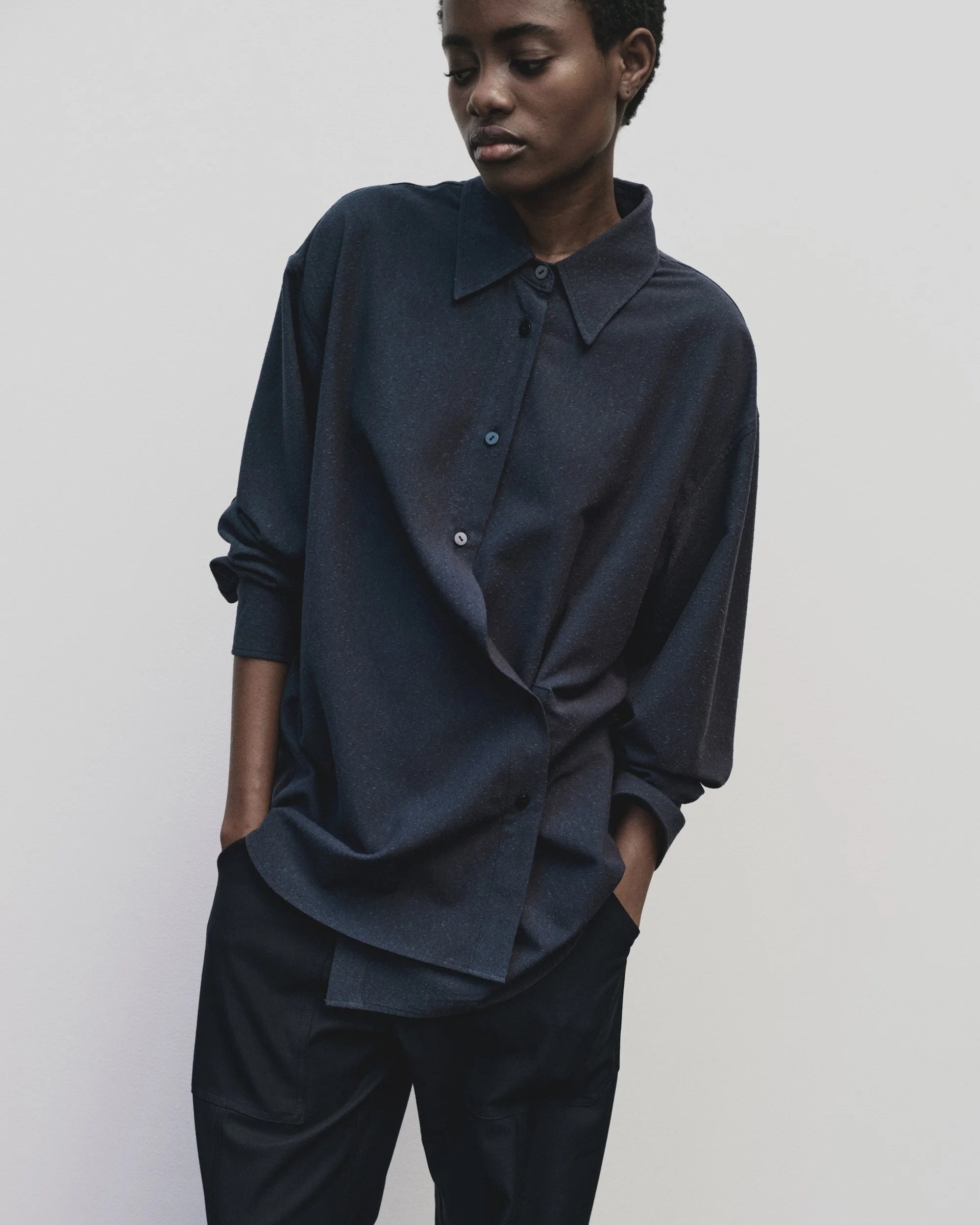 Navy Textured Oversized Shirt