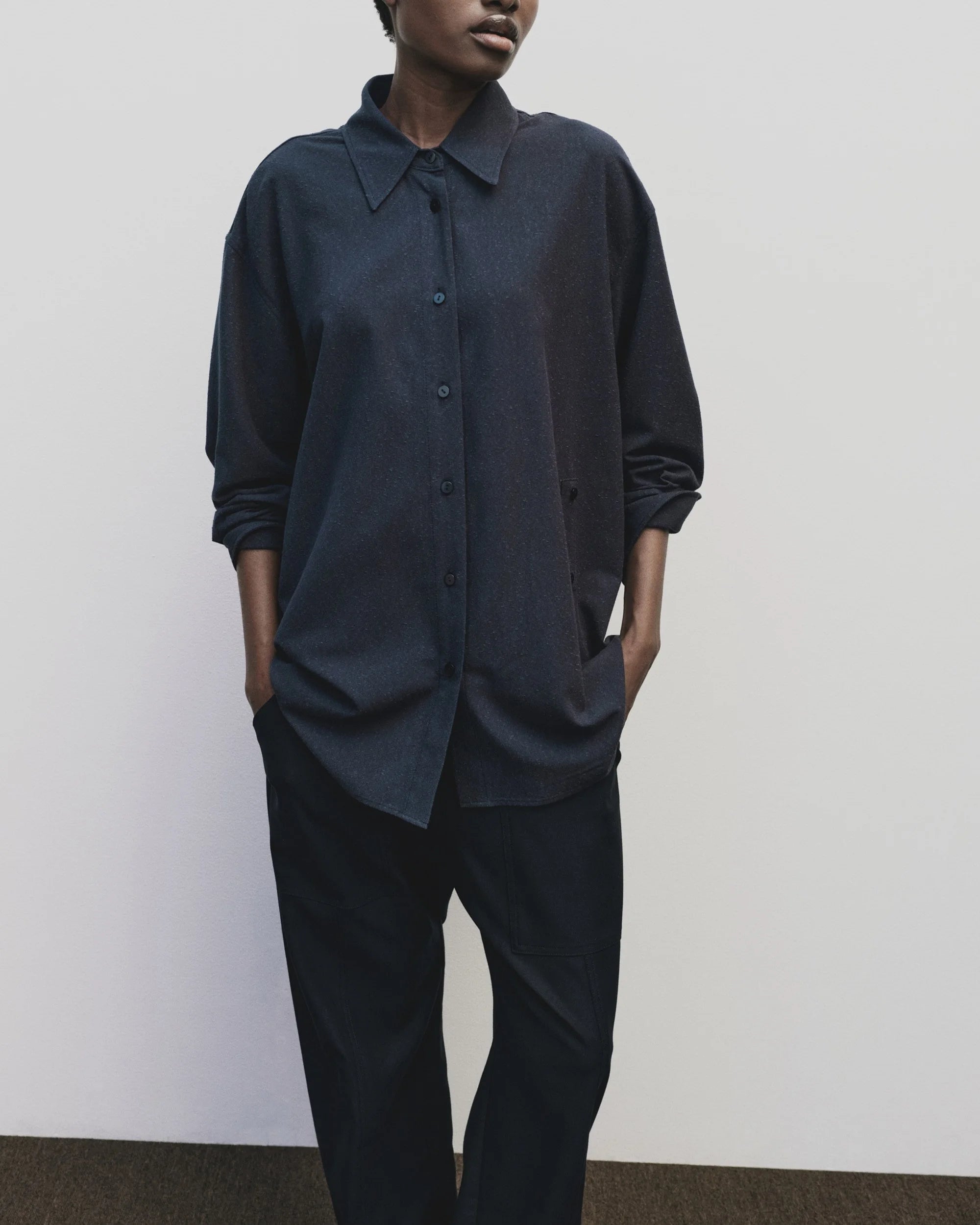 Navy Textured Oversized Shirt