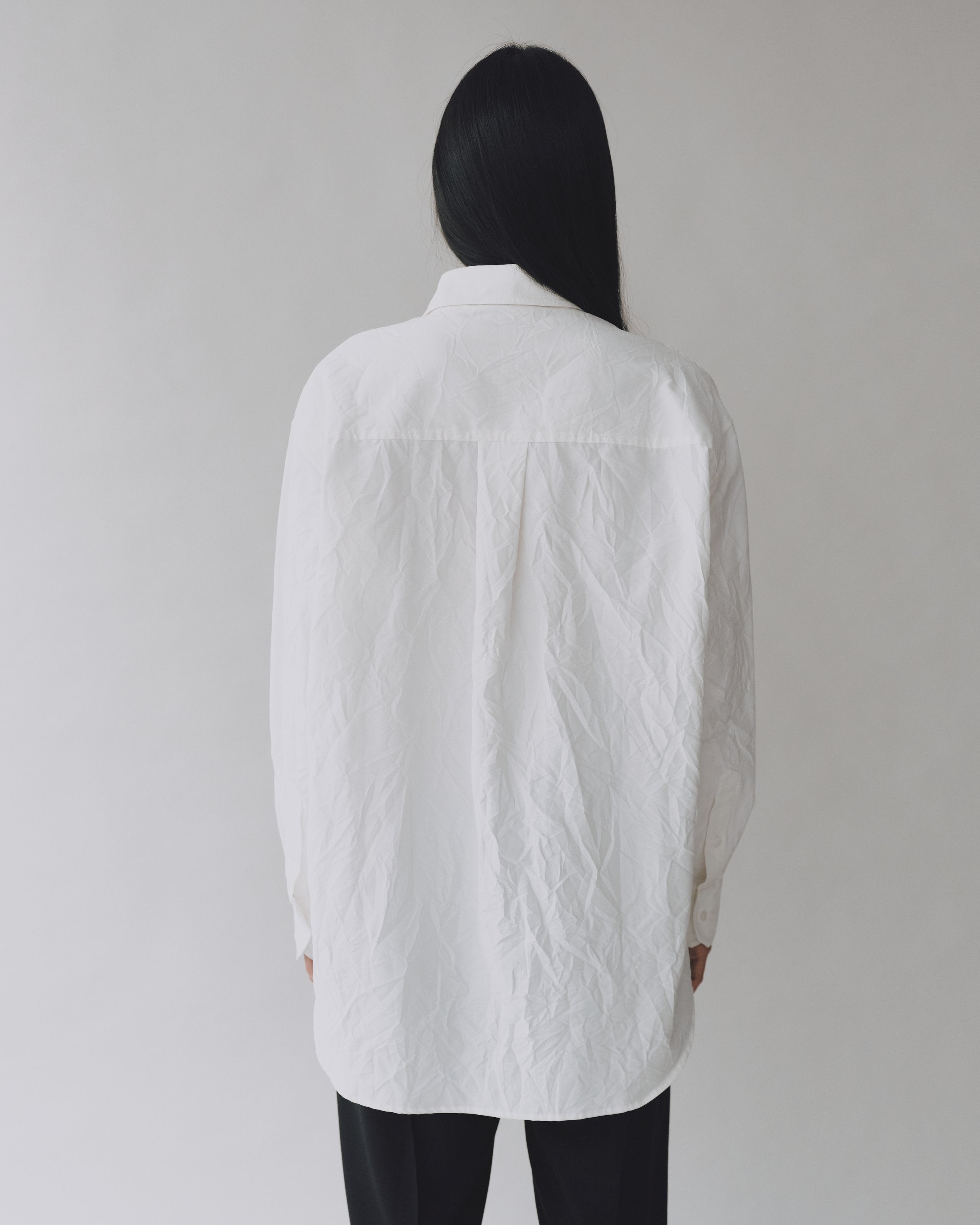 White Crinkle Oversized Button Down Shirt