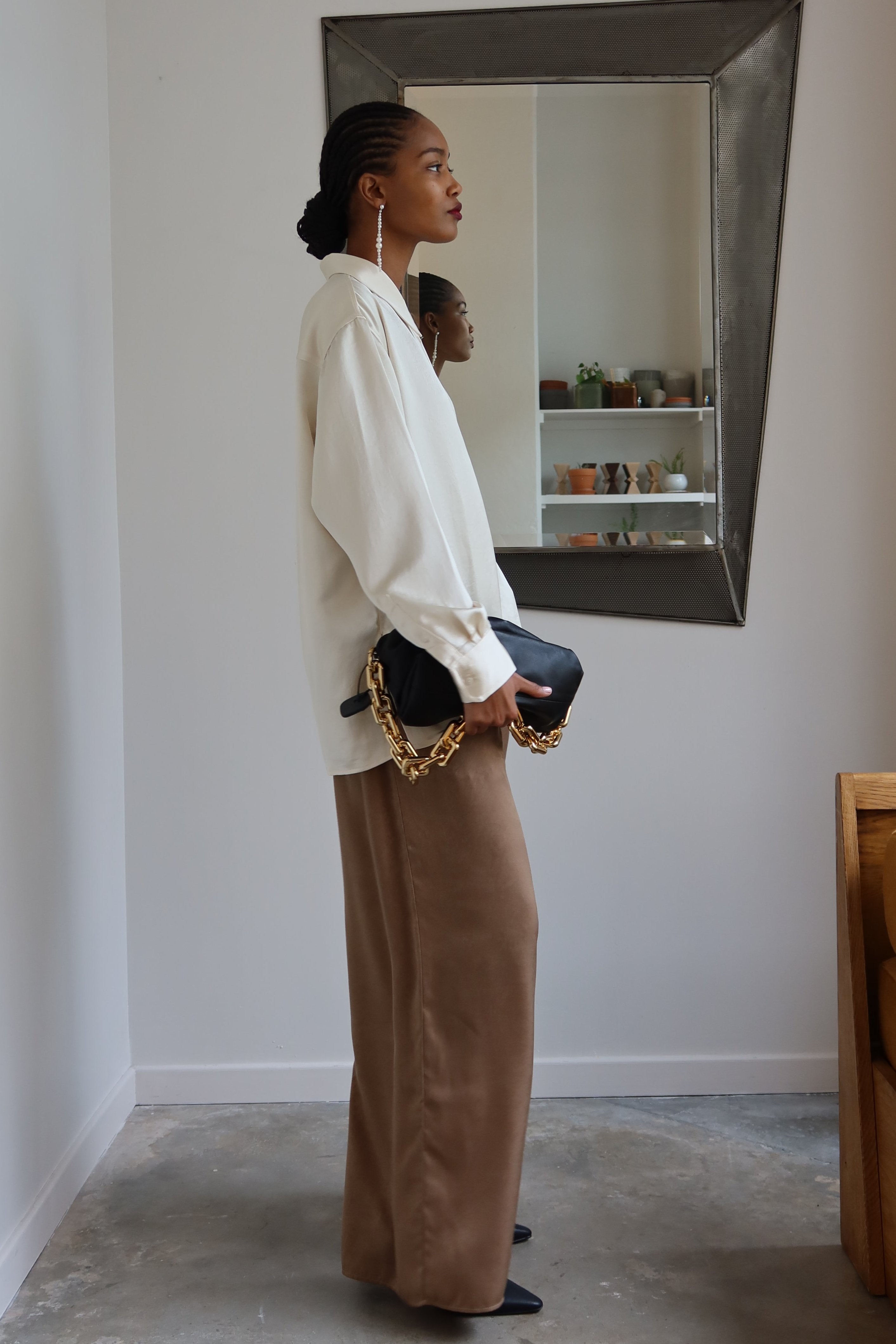 Cream Oversized Satin Shirt