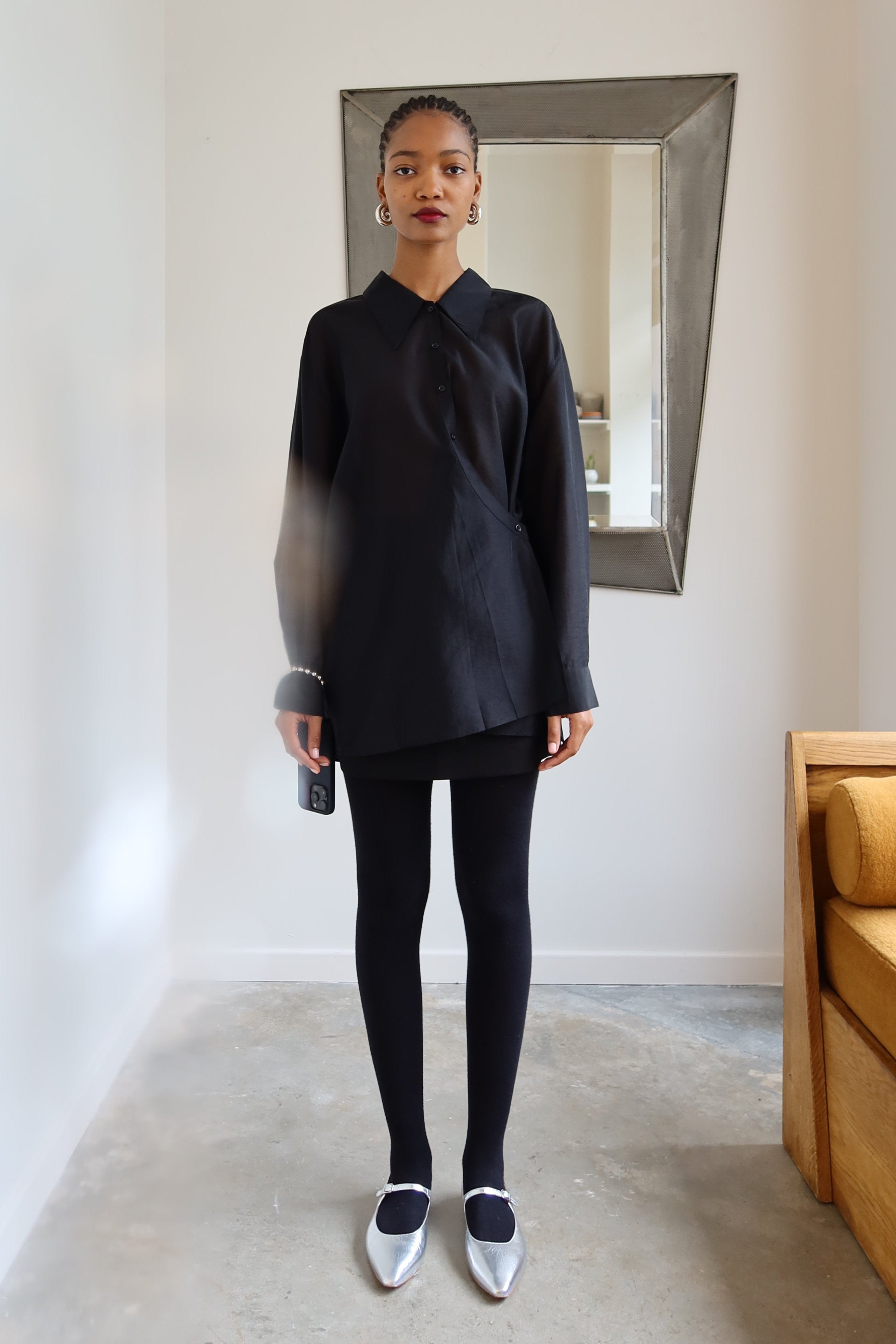 Black Organza Side Button Blouse