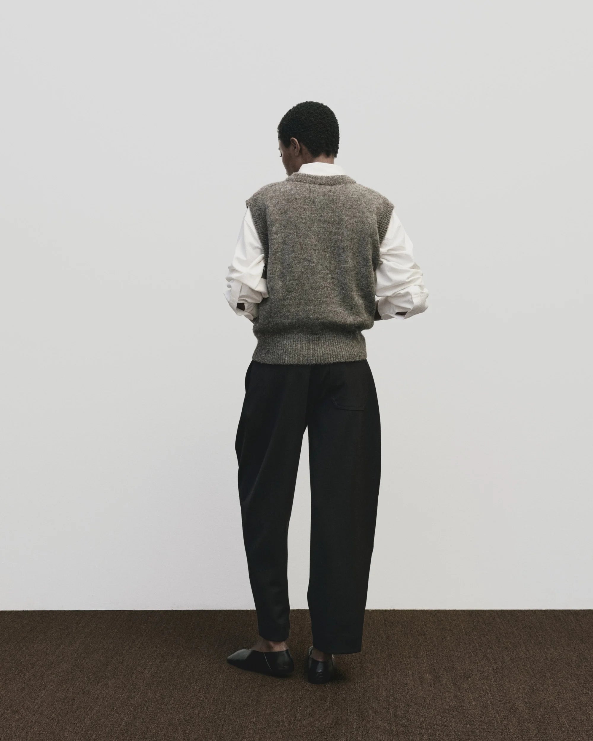 Heather Brown Wool Blend V-Neck Vest