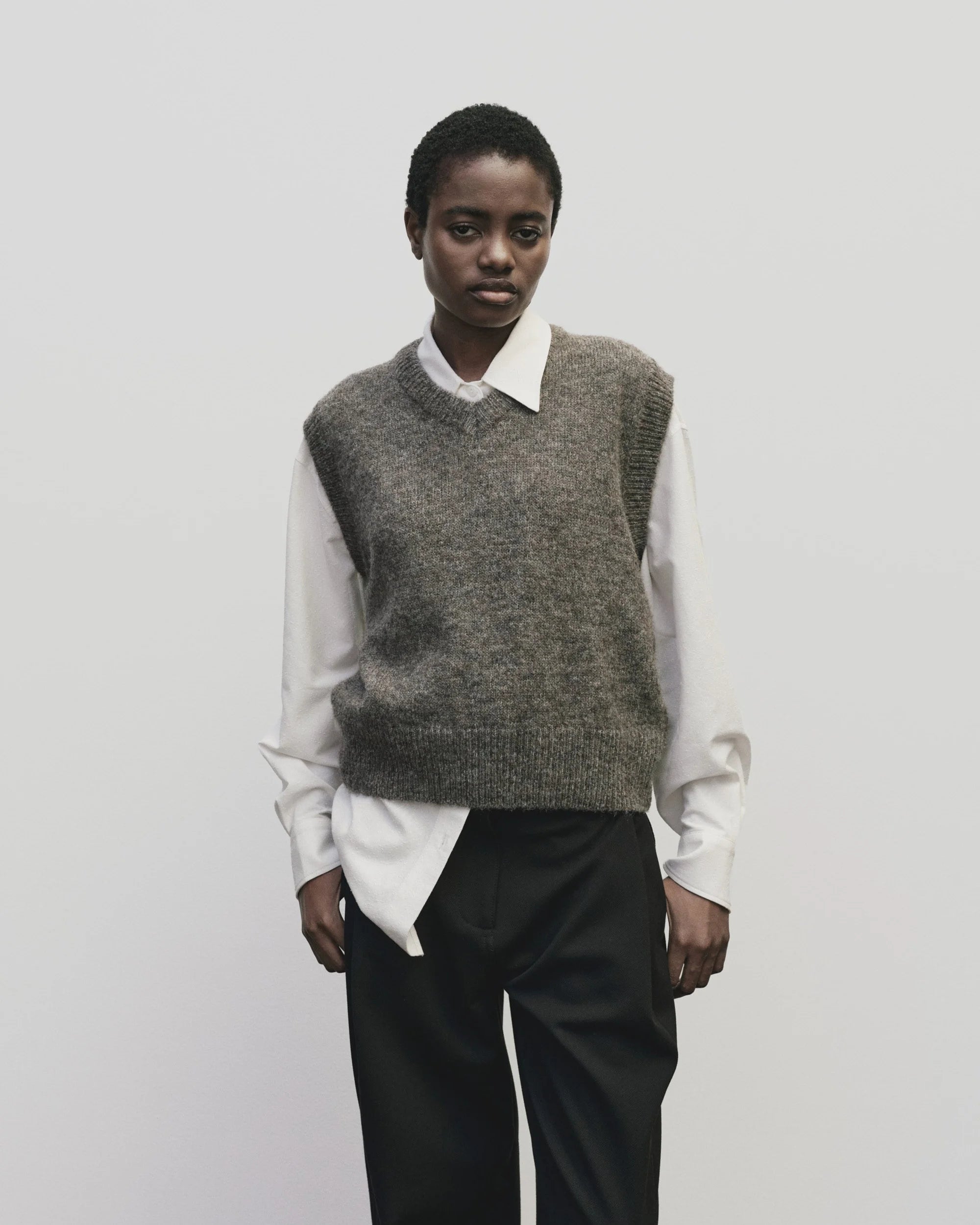 Heather Brown Wool Blend V-Neck Vest