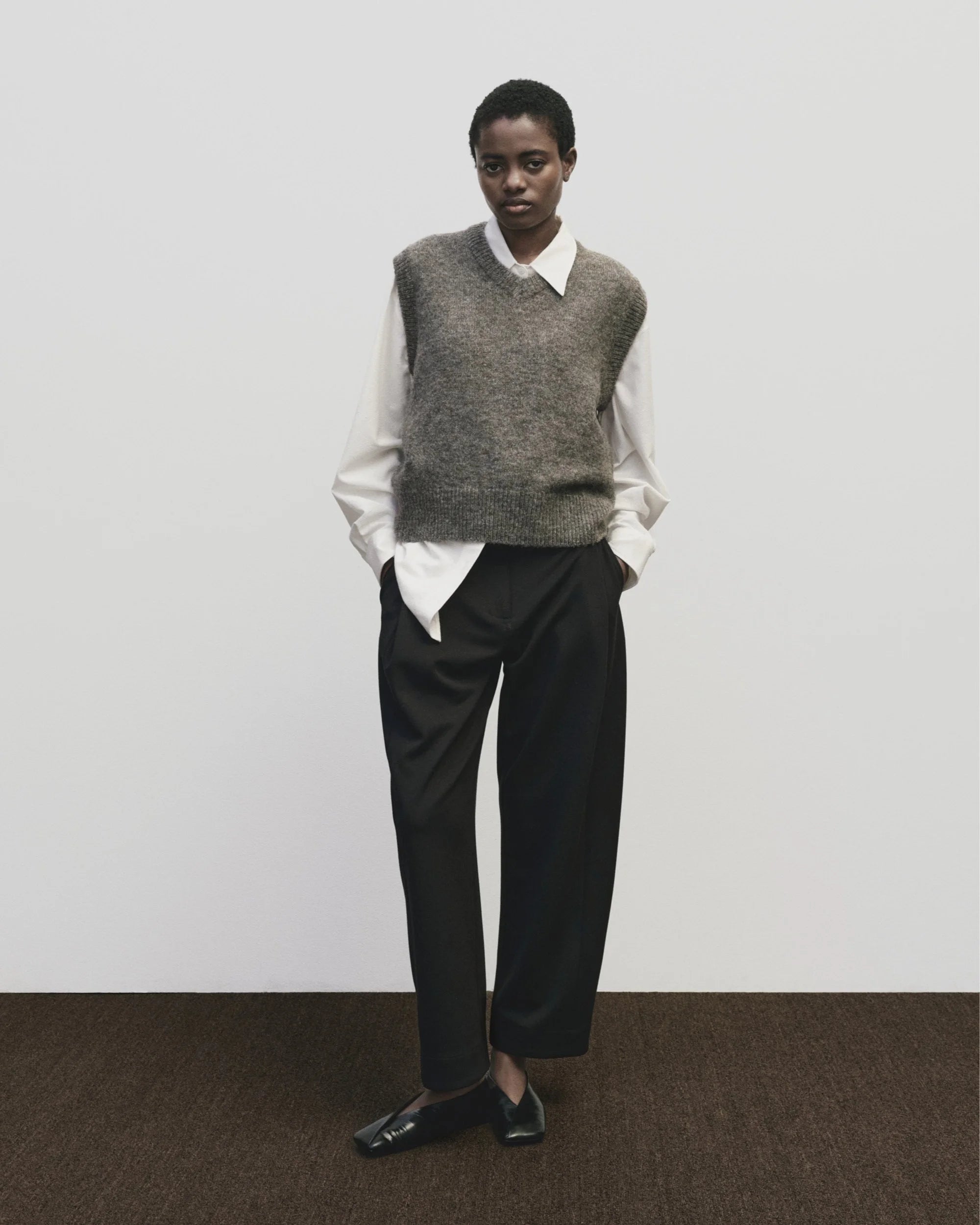 Heather Brown Wool Blend V-Neck Vest