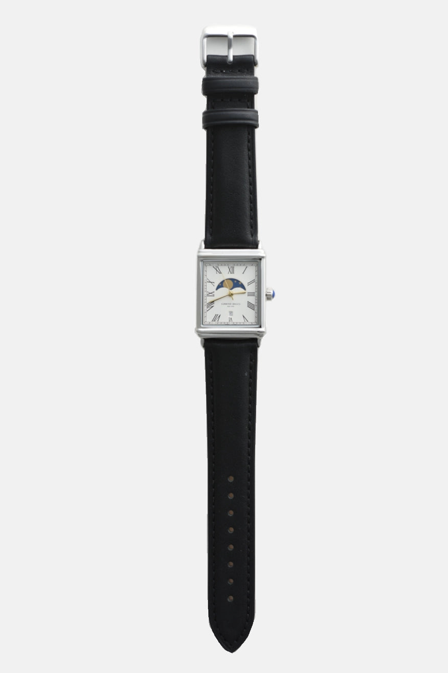 Black Leather Moon Phase Watch