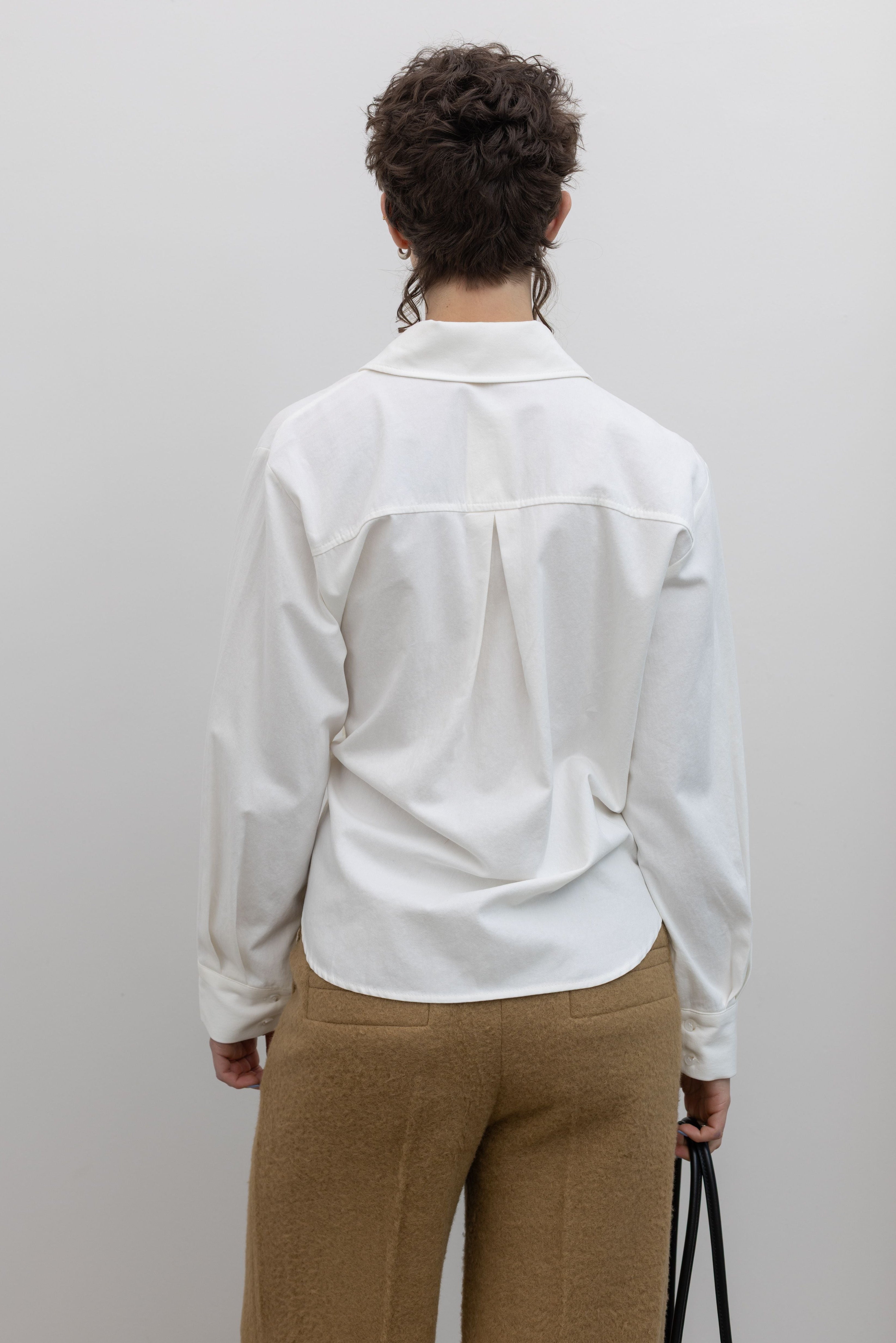 Alas Eius white cotton side tie button down top, back view